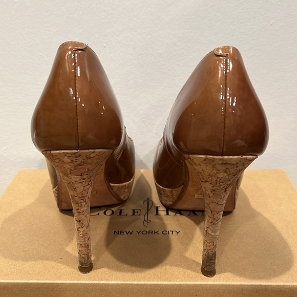 Cole Haan Mariela Peep Toe High Pump Patent Leather with Cork Heels. 6.5B - Picture 2 of 6